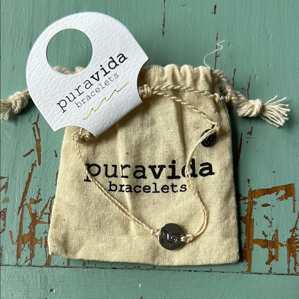 Pura Vida Cream Bracelet with Silver Charm